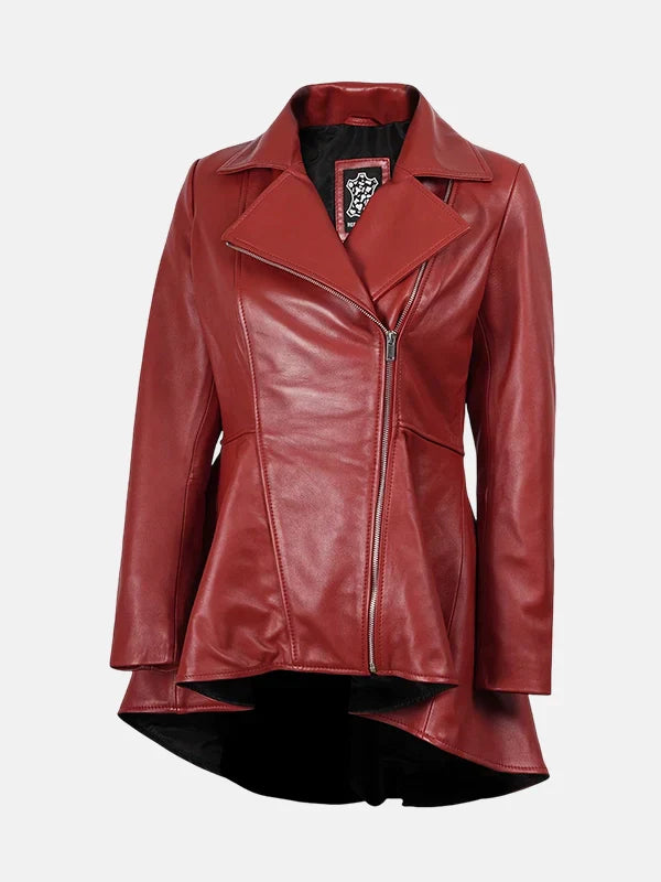 Women���s Red Leather Peplum Jacket
