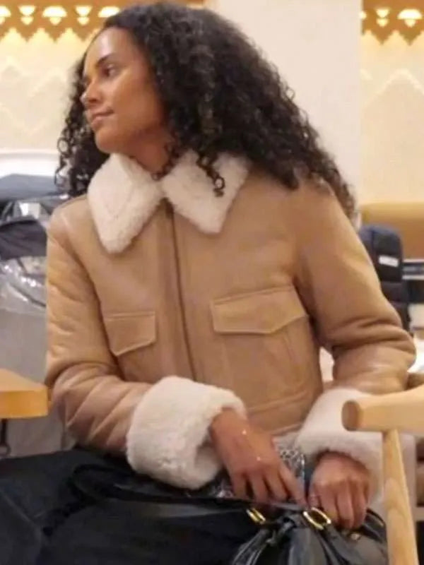 Next Gen Nyc S02 Ava Dash Beige Shearling Leather Jacket