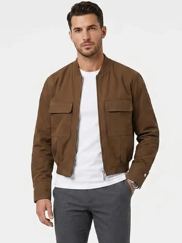 Odessa Herman Brown Cotton Bomber ZIP Jacket