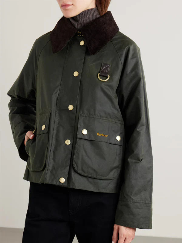 Barbour Reighton Hooded Corduroy Trimmed Waxed Cotton Jacket