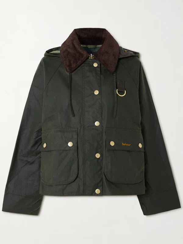 Barbour Reighton Hooded Corduroy Trimmed Waxed Cotton Jacket