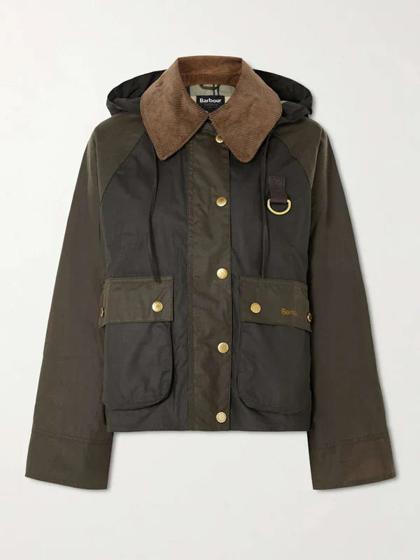 Barbour Reighton Spey Hooded Corduroy Trimmed Waxed Cotton Jacket - Brown