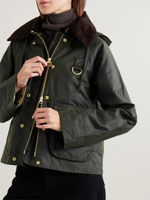 Barbour Reighton Hooded Corduroy Trimmed Waxed Cotton Jacket