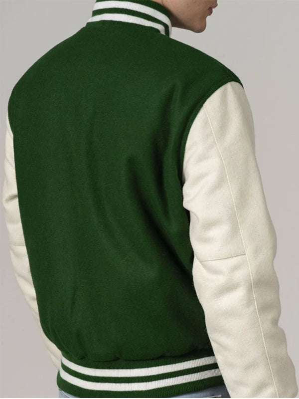 Baseball-Forest-Green-And-White-Varsity-Jacket-Back