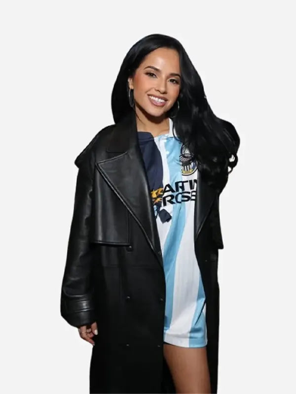 Becky G Super Bowl Lx Balck Leather Coat