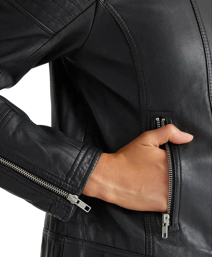 Best Black Womens Real Leather Cafe Racer Jacket