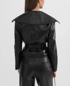 Best Womens Black Wide Lapel Leather Jacket With Belted