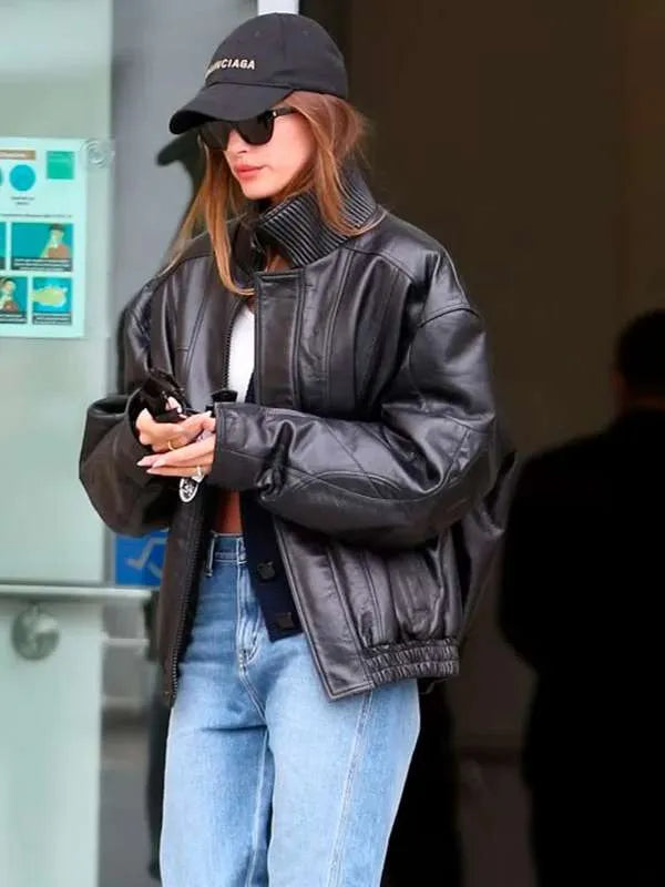 Beverly-Hills-Street-Style-Hailey-Bieber-Leather-Jacket