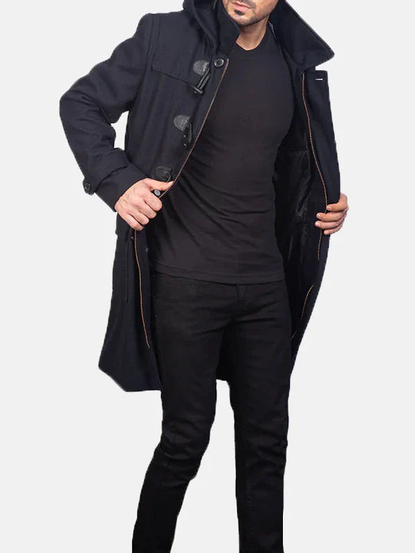 Black Duffle Coat For Men
