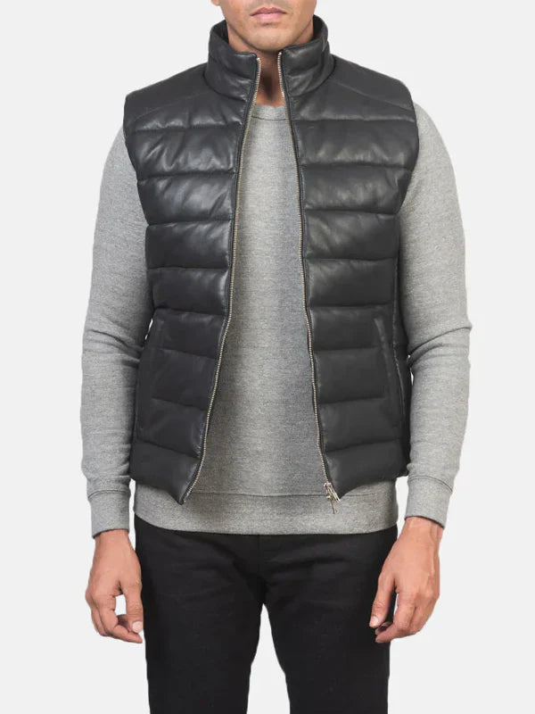 Black Leather Puffer Vest Buy