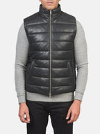 Black Leather Puffer Vest For Sale