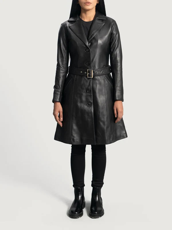 Black Leather Trench Coat Women Sale