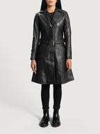 Black Leather Trench Coat Women Sale