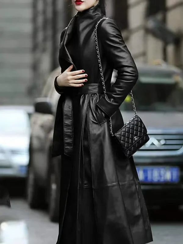 Black Leather Trench Coat Women