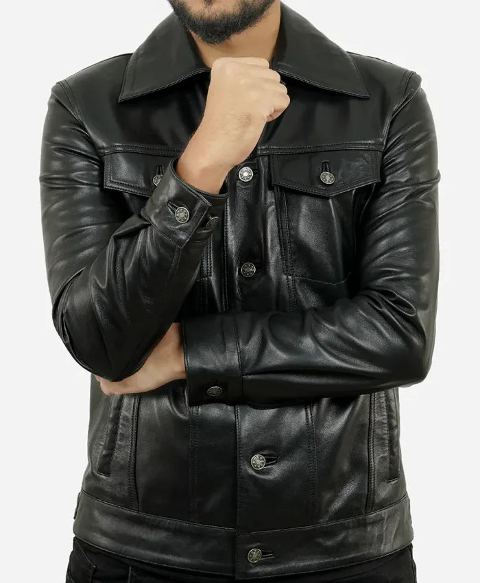 Black Trucker Leather Jacket