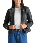 Black Womens Real Leather Cafe Racer Jacket
