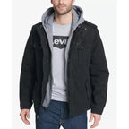 Men-Sherpa-Lined-Two-Pocket-Hooded-Trucker-Jacket-black