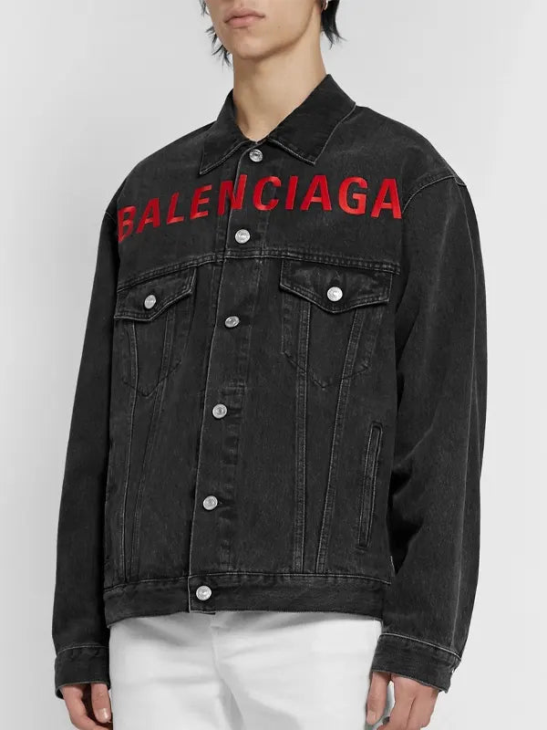 Balenciaga Denim Jacket Red Logo