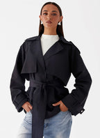 Black cropped trench coat stylish fit