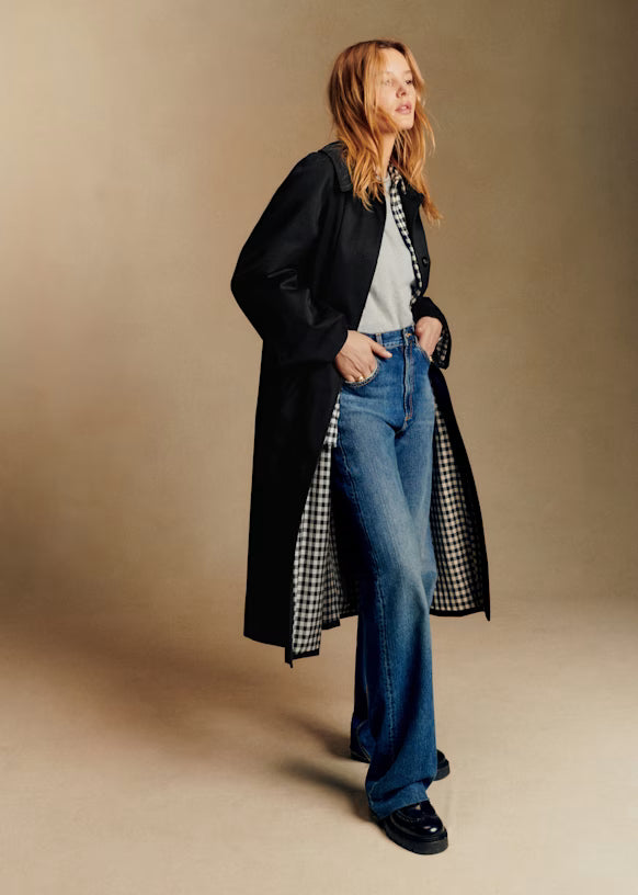 Black trench coat front view