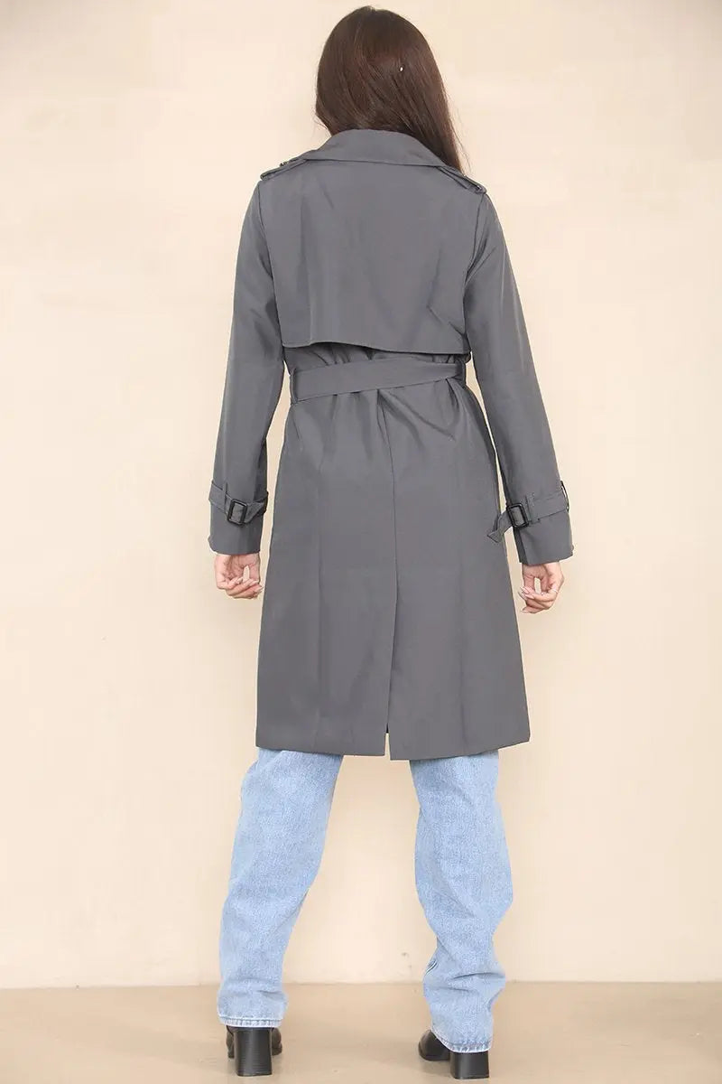 Black trench coat front view