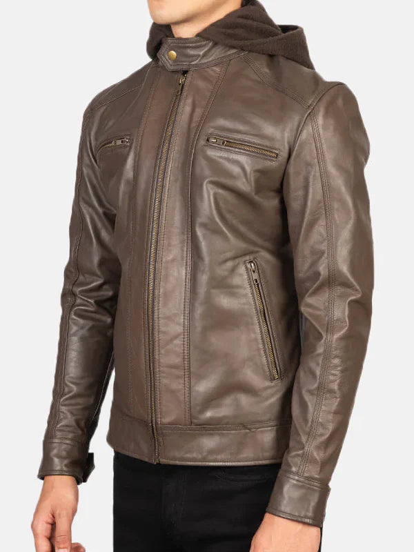 Brown Hooded Leather Jacket Buy