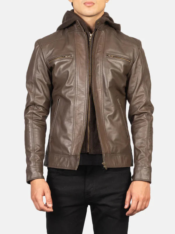 Brown Hooded Leather Jacket