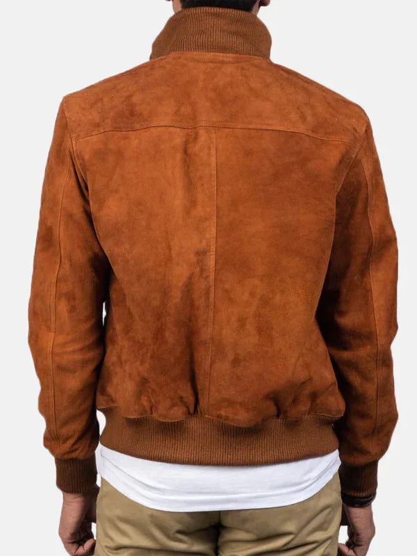Brown Suede Bomber Jacket In USA