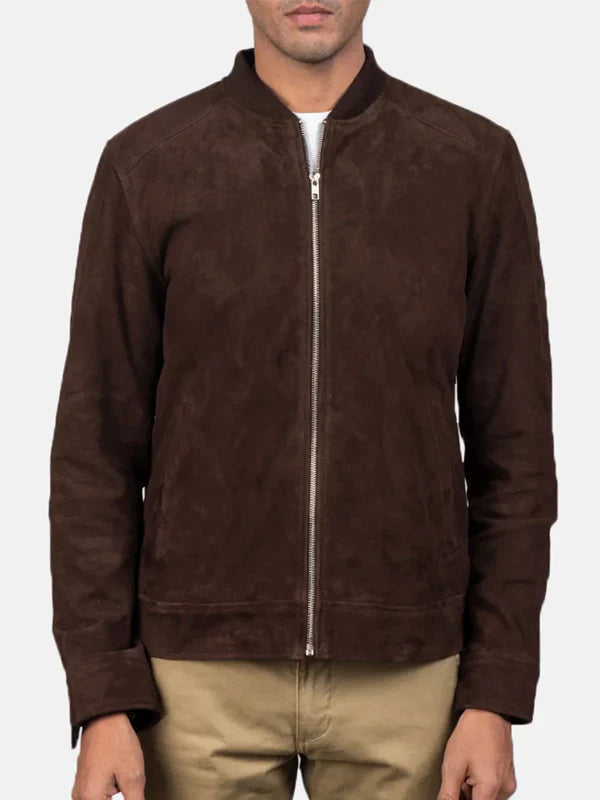 Brown Suede Bomber Jacket Mens For Sale