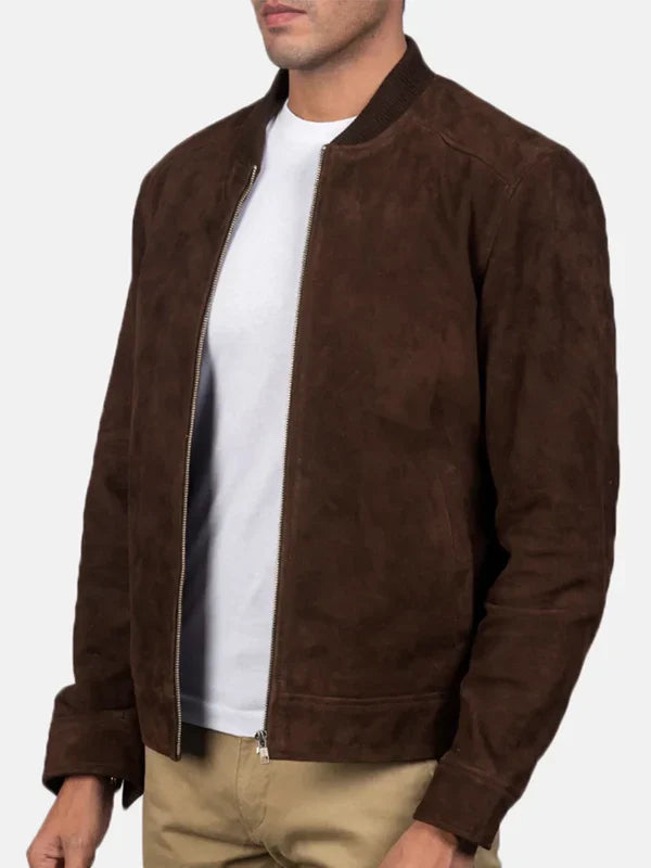Brown Suede Bomber Jacket Mens Sale