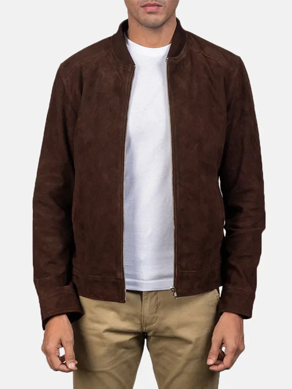 Brown Suede Bomber Jacket Mens