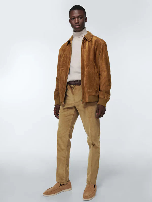 Brown Suede Bomber Jacket On Sale