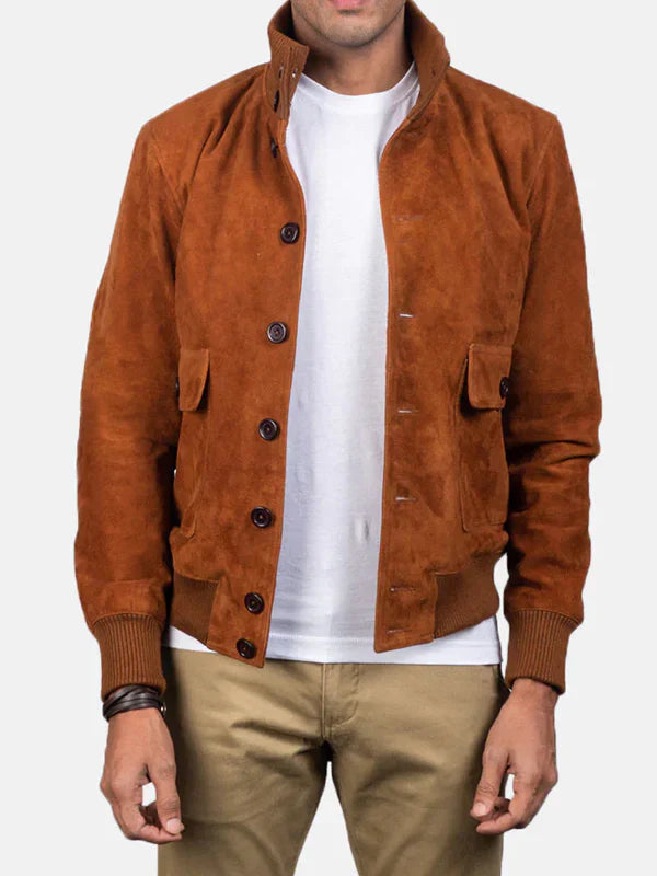 Brown Suede Bomber Jacket Sale