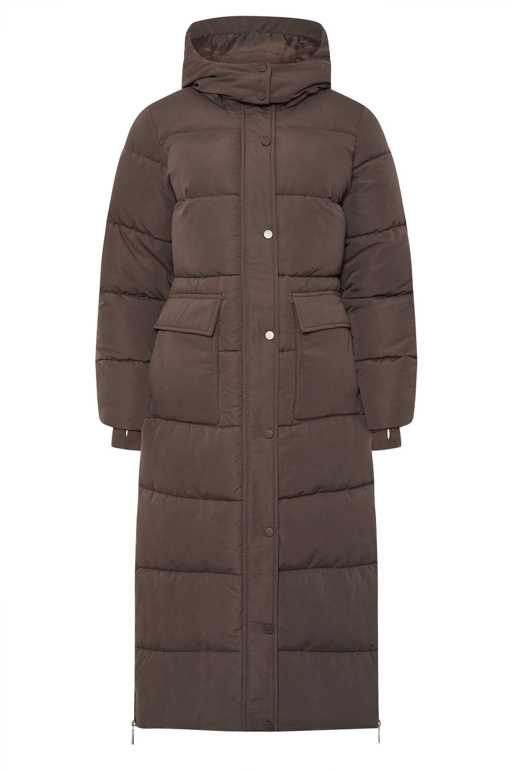 Brown puffer coat front view