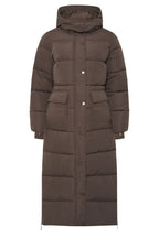 Brown puffer coat front view