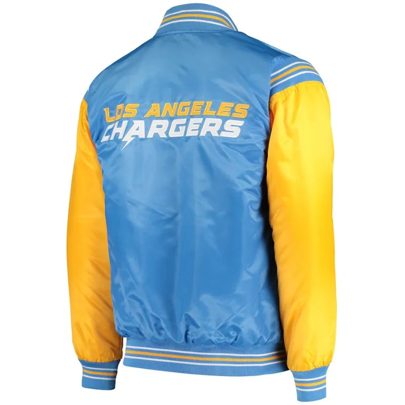 Bryan D Los Angeles Chargers Blue Satin Varsity Jacket For Sale