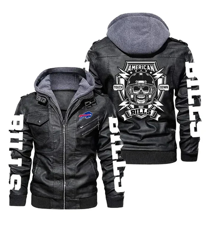 Buffalo Bills Broddie Vintage Leather Jacket With Hood For Sale