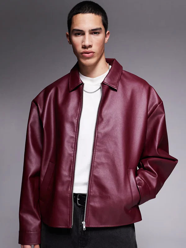 Burgundy Leather Jacket For Sale