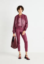 Burgundy Leather Bomber Jacket Women