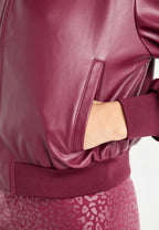 Burgundy Leather Bomber Jacket Women