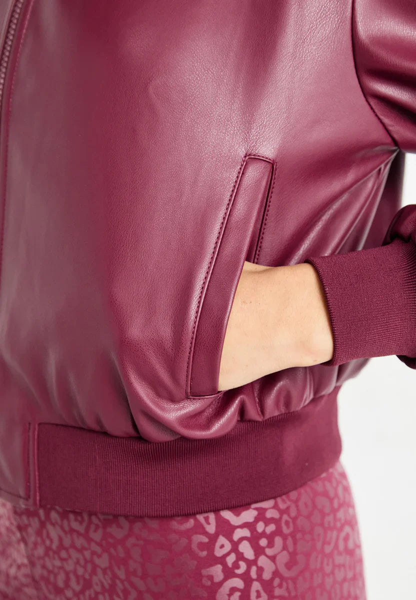 Burgundy Leather Bomber Jacket Women