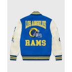 Burks Los Angeles Rams Full-Snap Blue and White Varsity Jacket For Sale