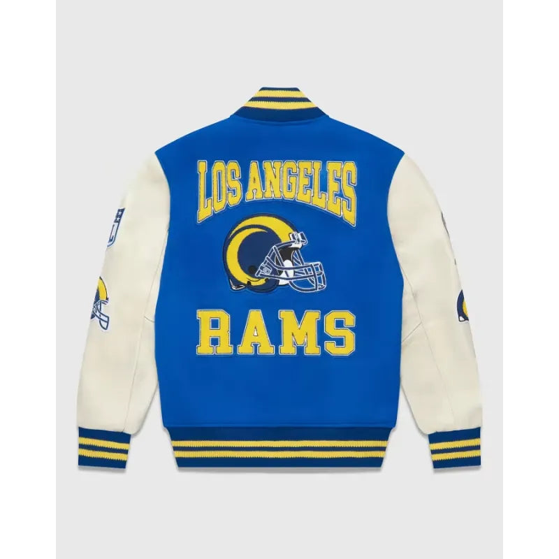 Burks Los Angeles Rams Full-Snap Blue and White Varsity Jacket For Sale