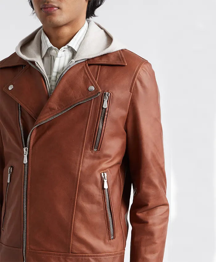 Buy Alley Brown Mocha Leather Biker Jacket