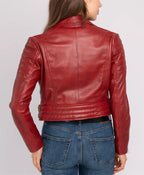 Buy Asymmetrical Womens Red Leather Biker Jacket