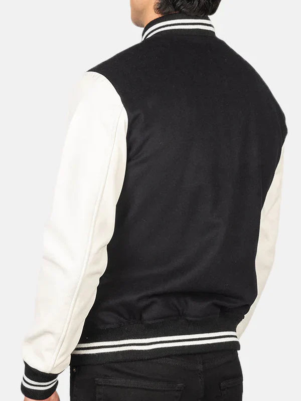 Buy Black And White Varsity Jacket Men