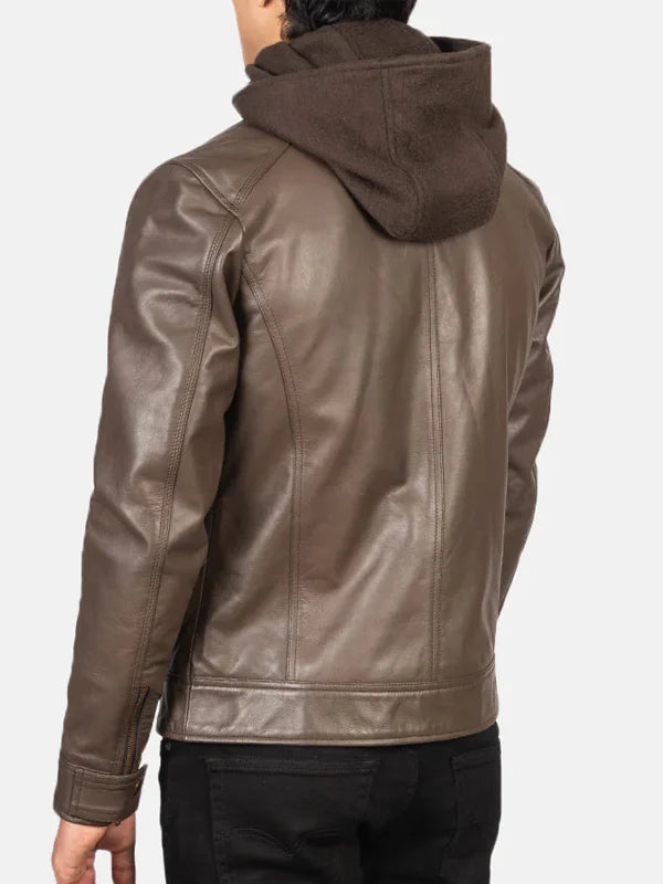 Buy Brown Hooded Leather Jacket