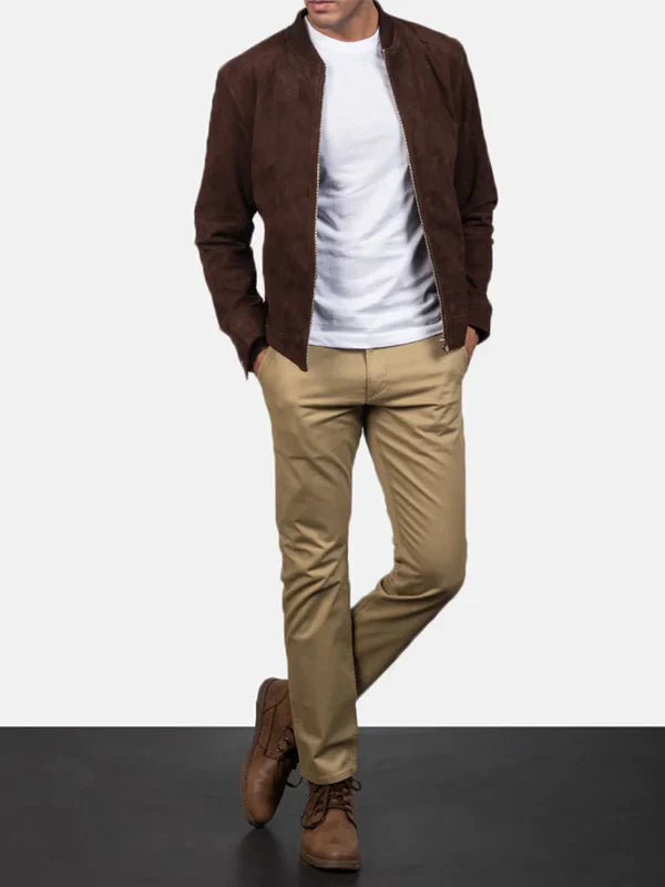 Buy Brown Suede Bomber Jacket Mens