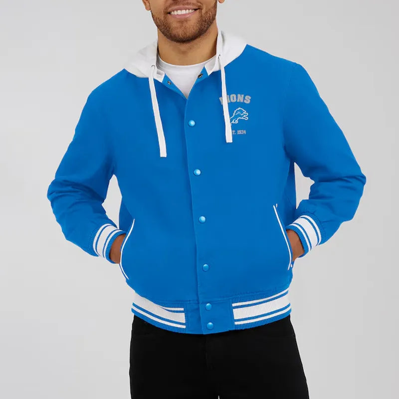 Buy Detroit Lions Blue Cotton Hooded Jacket