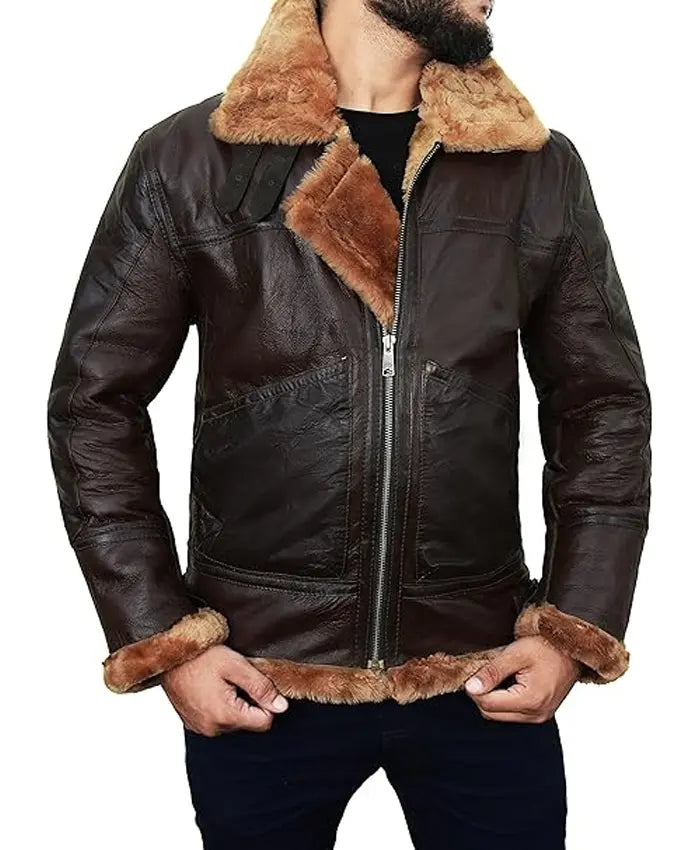 Buy Mens Brown B3 Leather Aviator Jacket